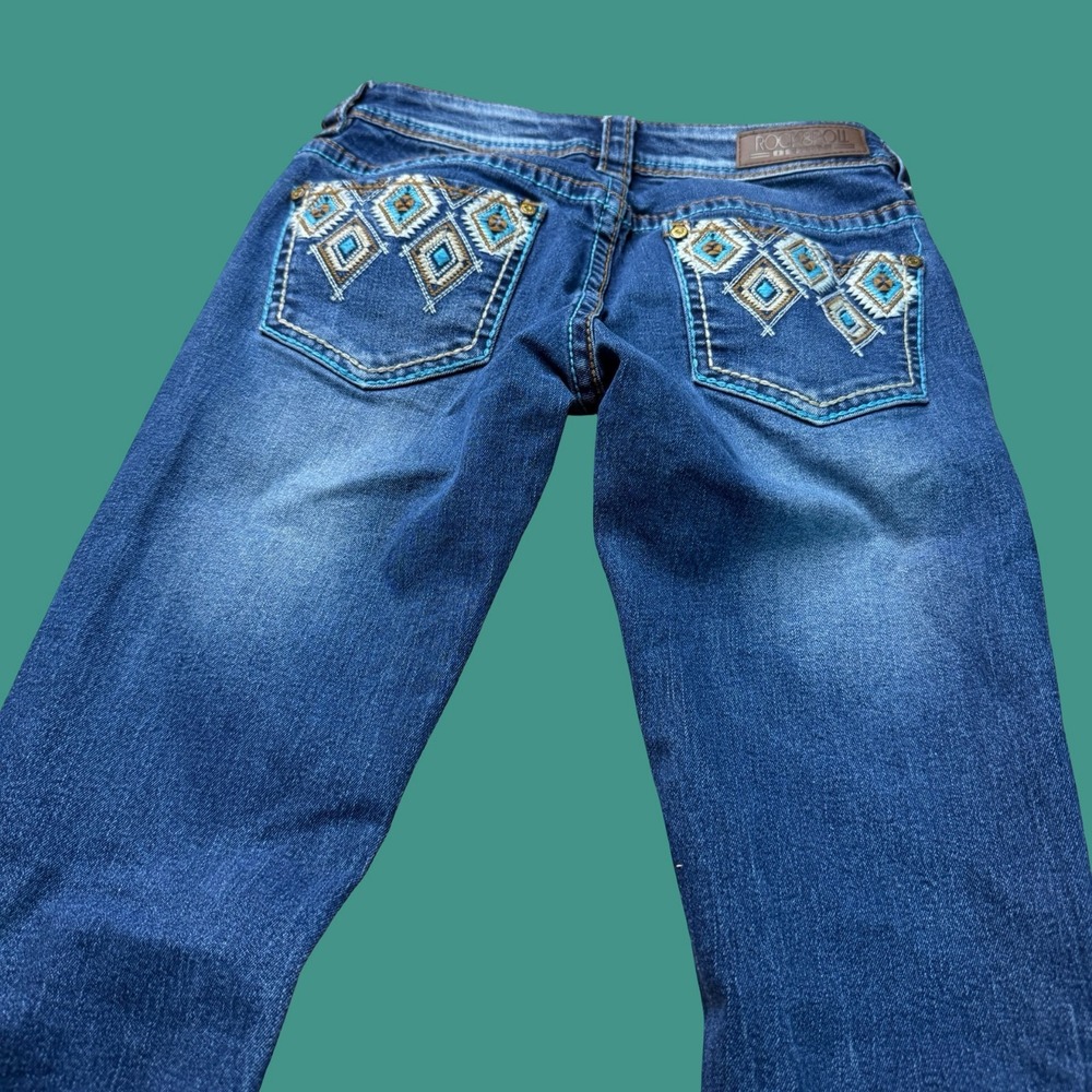 Rock & Roll Denim Womens Jeans 24x36 Rival Low Rise Bootcut Blue Y2K Western